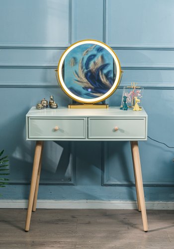 NORDLYS Nishio konsollbord, m. 2 skuffer - mintgrnt tre og naturlig bk (80x42)