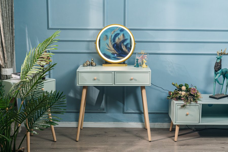 NORDLYS Nishio konsollbord, m. 2 skuffer - mintgrnt tre og naturlig bk (80x42)