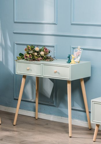 NORDLYS Nishio konsollbord, m. 2 skuffer - mintgrnt tre og naturlig bk (80x42)