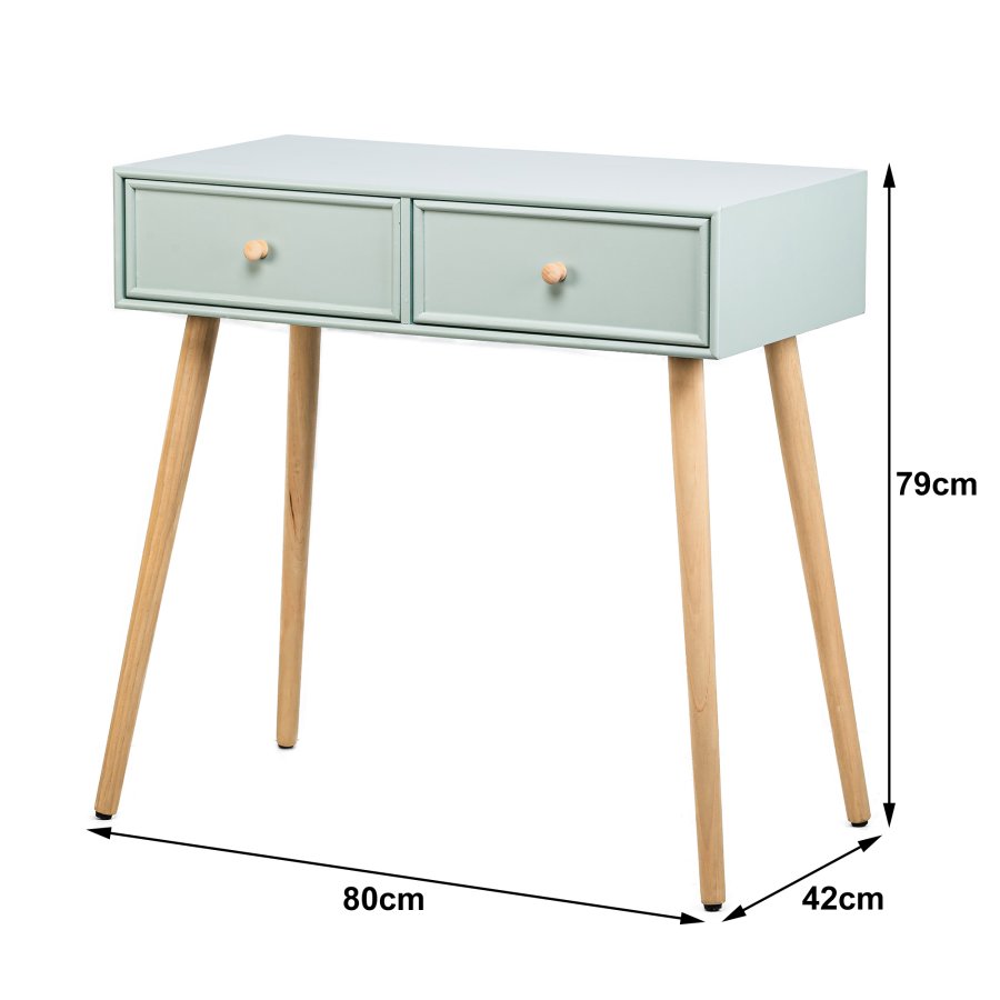 NORDLYS Nishio konsollbord, m. 2 skuffer - mintgrnt tre og naturlig bk (80x42)