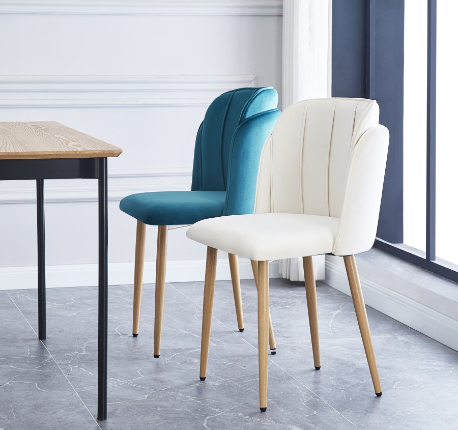 NORDLYS Nora spisestuestol - beige flyel og metall