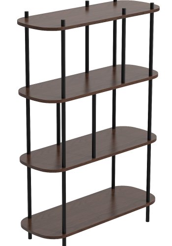 NORDLYS Norrsken bokhylle, m. 4 hyller - brunt tre og svart metall (H:118)