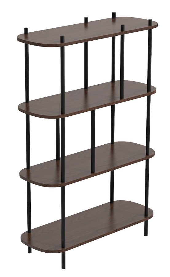 NORDLYS Norrsken bokhylle, m. 4 hyller - brunt tre og svart metall (H:118)