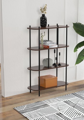 NORDLYS Norrsken bokhylle, m. 4 hyller - brunt tre og svart metall (H:118)