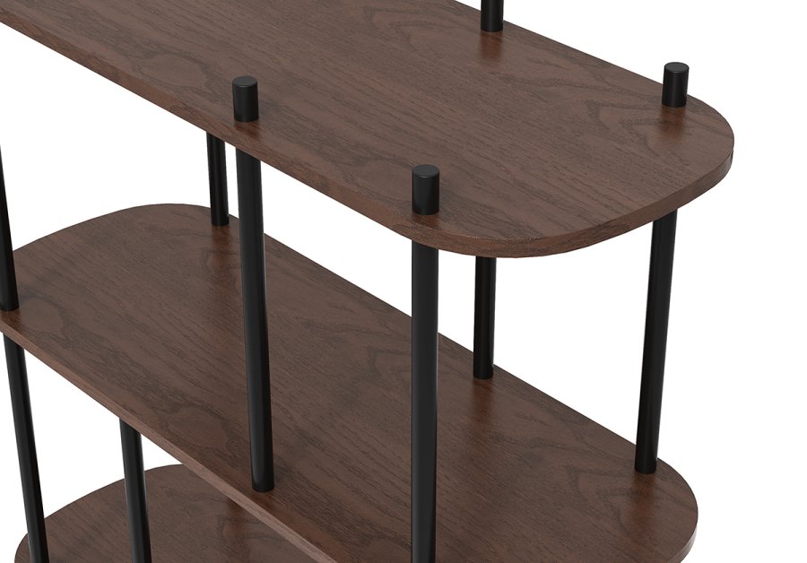 NORDLYS Norrsken bokhylle, m. 4 hyller - brunt tre og svart metall (H:118)