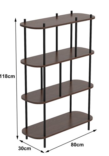 NORDLYS Norrsken bokhylle, m. 4 hyller - brunt tre og svart metall (H:118)