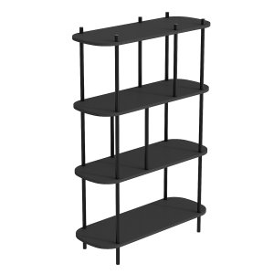 NORDLYS Norrsken Bücherregal, mit 4 Regalen – schwarzes Holz und schwarzes Metall (H:118)