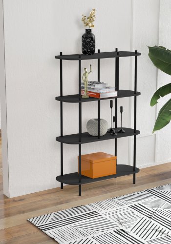 NORDLYS Norrsken bokhylle, m. 4 hyller - svart tre og svart metall (H:118)