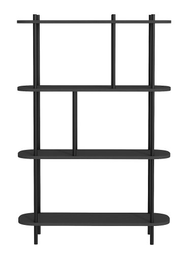 NORDLYS Norrsken bokhylle, m. 4 hyller - svart tre og svart metall (H:118)