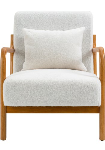 NORDLYS Ohama Loungesessel mit Armlehnen – weißer Stoff und natürliches Kautschukholz