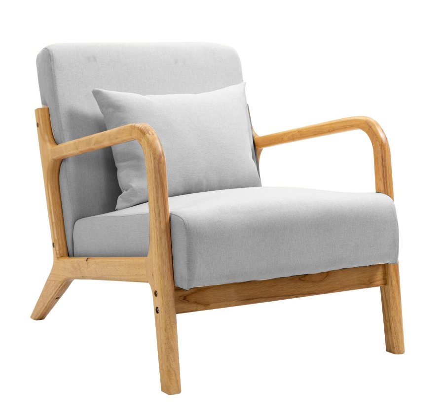 NORDLYS Ohama loungestol, med armlener - grtt stoff og naturgummitre