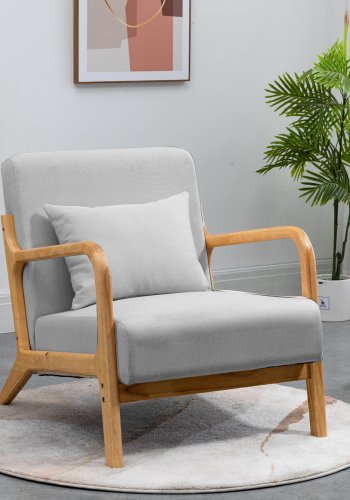 NORDLYS Ohama loungestol, med armlener - grtt stoff og naturgummitre