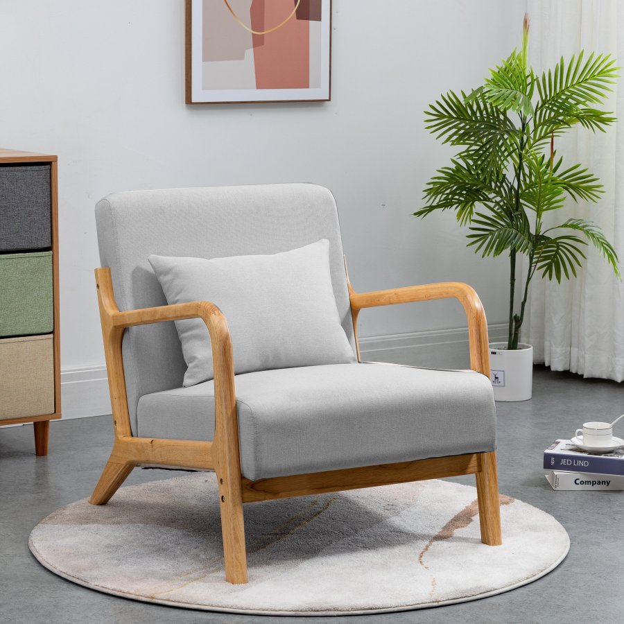 NORDLYS Ohama loungestol, med armlener - grtt stoff og naturgummitre