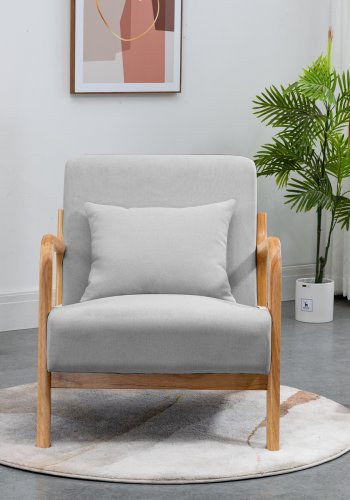 NORDLYS Ohama loungestol, med armlener - grtt stoff og naturgummitre