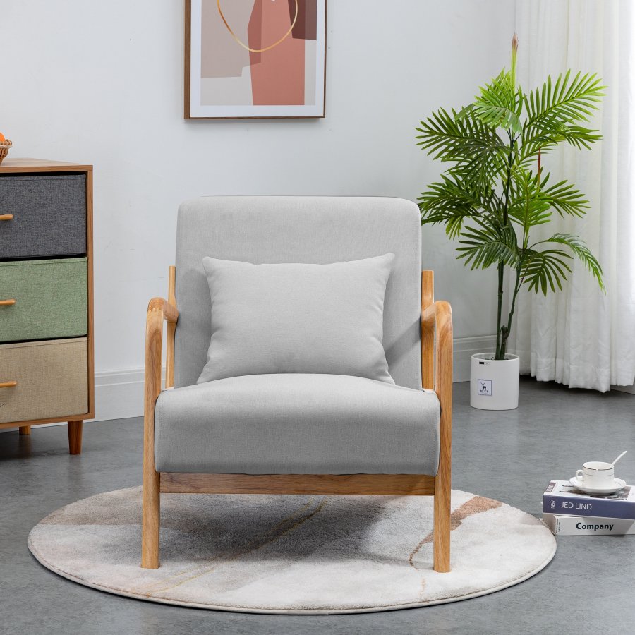 NORDLYS Ohama loungestol, med armlener - grtt stoff og naturgummitre