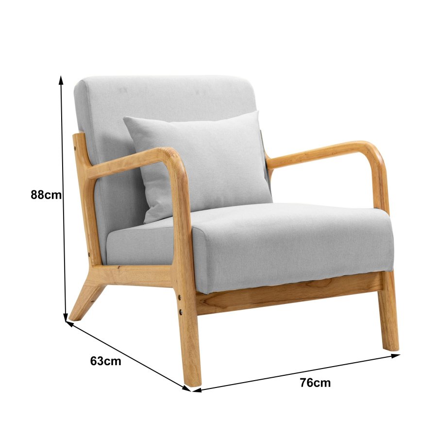NORDLYS Ohama loungestol, med armlener - grtt stoff og naturgummitre