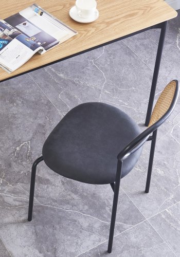 NORDLYS rebro spisestuestol - rotting, semsket skinn og sort metall