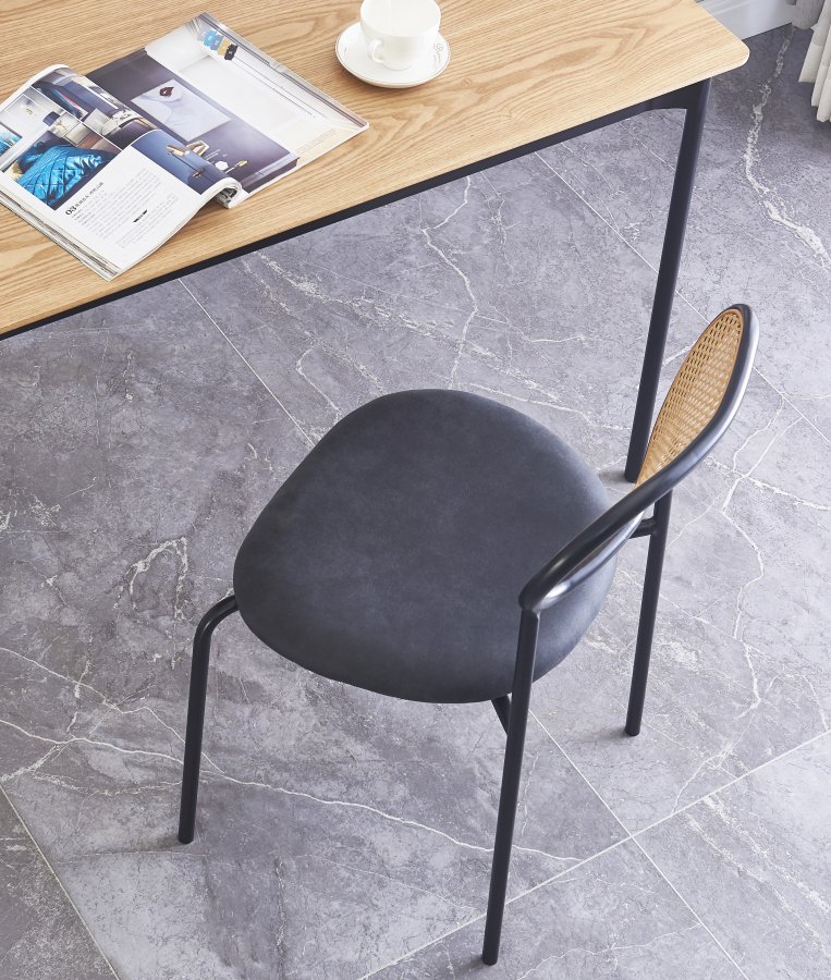 NORDLYS rebro spisestuestol - rotting, semsket skinn og sort metall