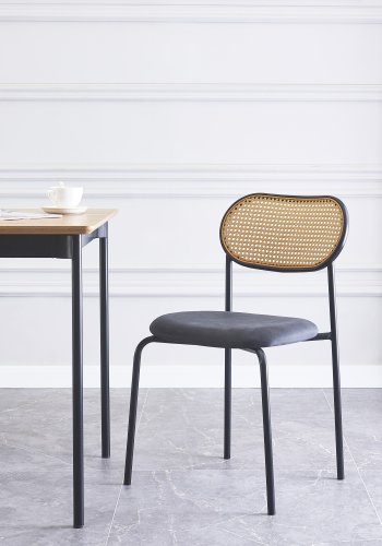 NORDLYS rebro spisestuestol - rotting, semsket skinn og sort metall