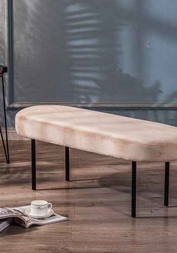 NORDLYS Oslo benk, oval - beige flyel og svart metall (95x35)