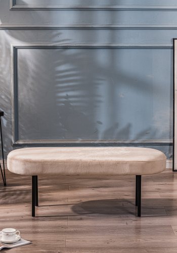 NORDLYS Oslo benk, oval - beige flyel og svart metall (95x35)