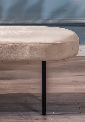 NORDLYS Oslo benk, oval - beige flyel og svart metall (95x35)