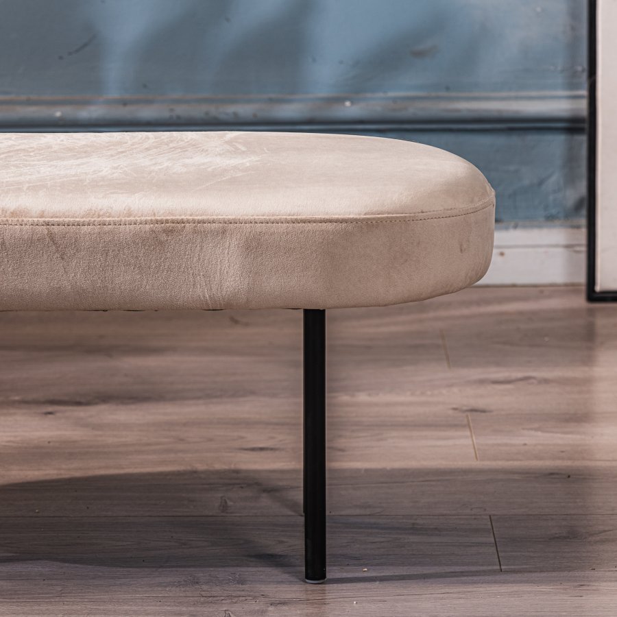 NORDLYS Oslo benk, oval - beige flyel og svart metall (95x35)