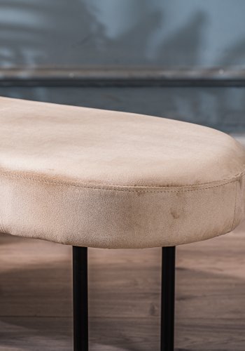 NORDLYS Oslo benk, oval - beige flyel og svart metall (95x35)