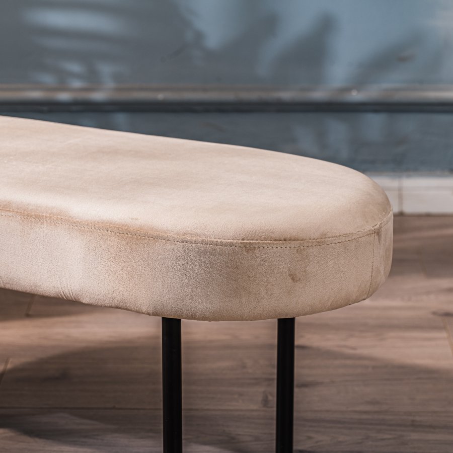 NORDLYS Oslo benk, oval - beige flyel og svart metall (95x35)