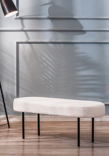 NORDLYS Oslo benk, oval - hvitt stoff og sort metall (95x35)