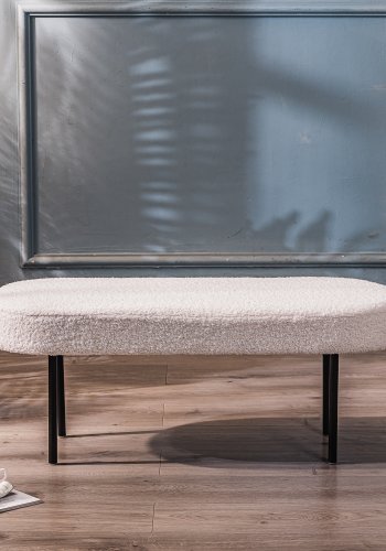 NORDLYS Oslo benk, oval - hvitt stoff og sort metall (95x35)