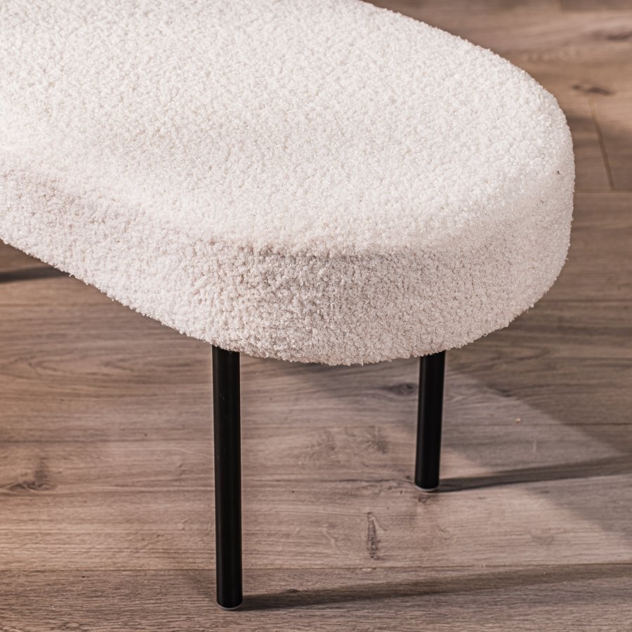 NORDLYS Oslo benk, oval - hvitt stoff og sort metall (95x35)