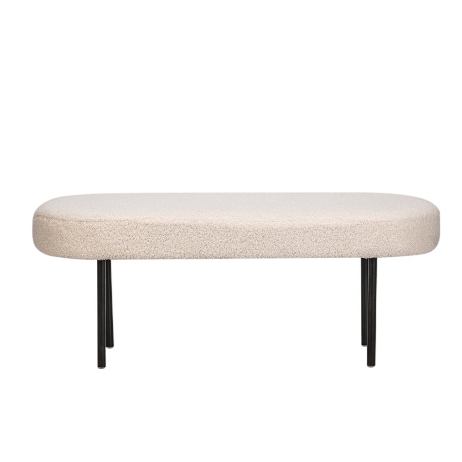 NORDLYS Oslo benk, oval - hvitt stoff og sort metall (95x35)