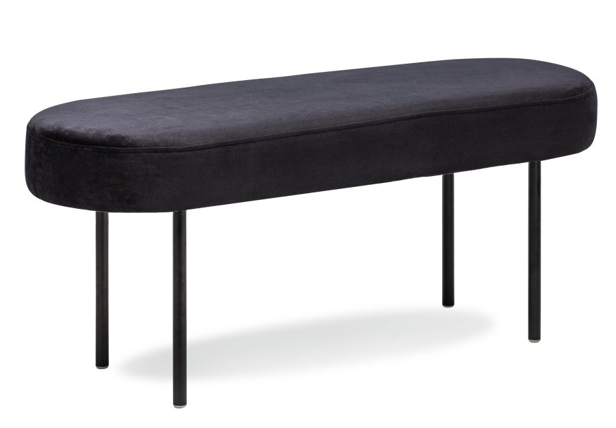 NORDLYS Oslo benk, oval - svart flyel og svart metall (95x35)