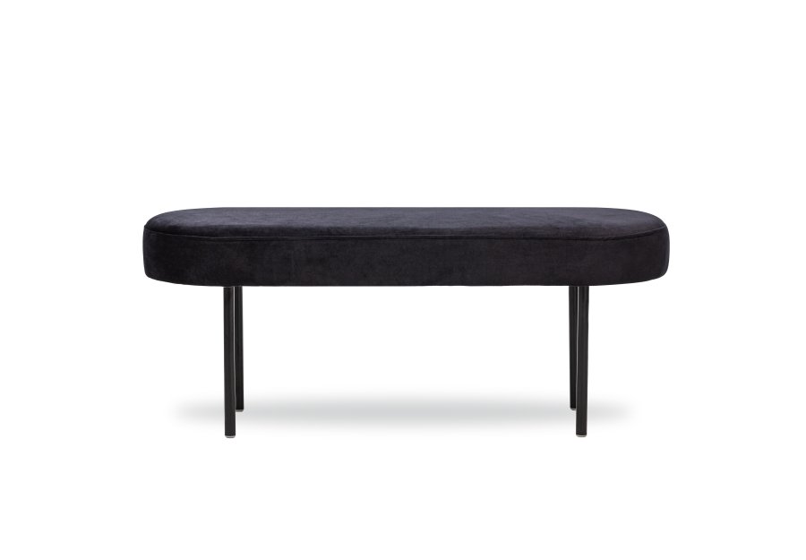 NORDLYS Oslo benk, oval - svart flyel og svart metall (95x35)