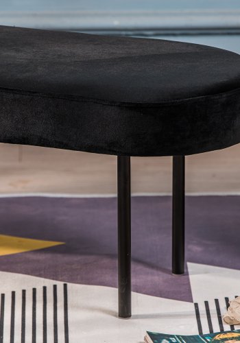 NORDLYS Oslo benk, oval - svart flyel og svart metall (95x35)