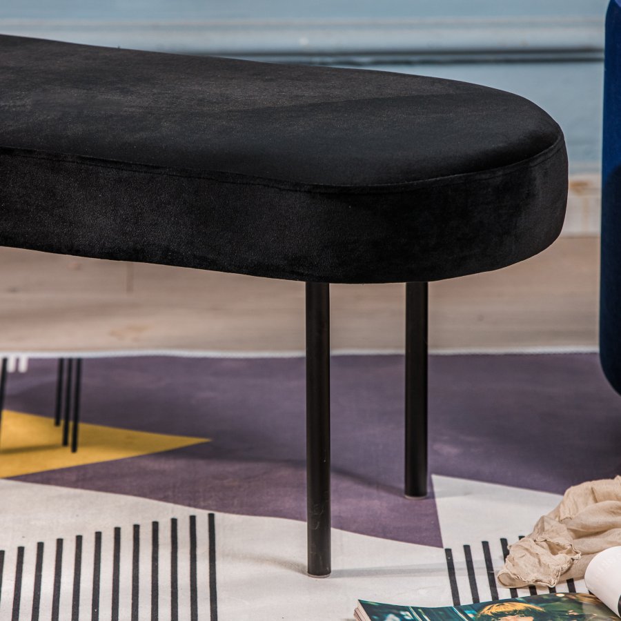 NORDLYS Oslo benk, oval - svart flyel og svart metall (95x35)