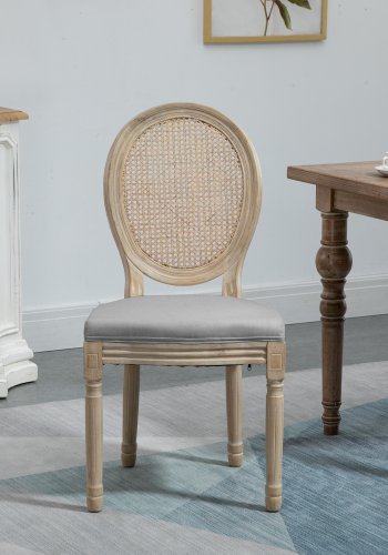 NORDLYS Richelieu spisestuestol - mrkegrtt stoff, rotting og gummitre