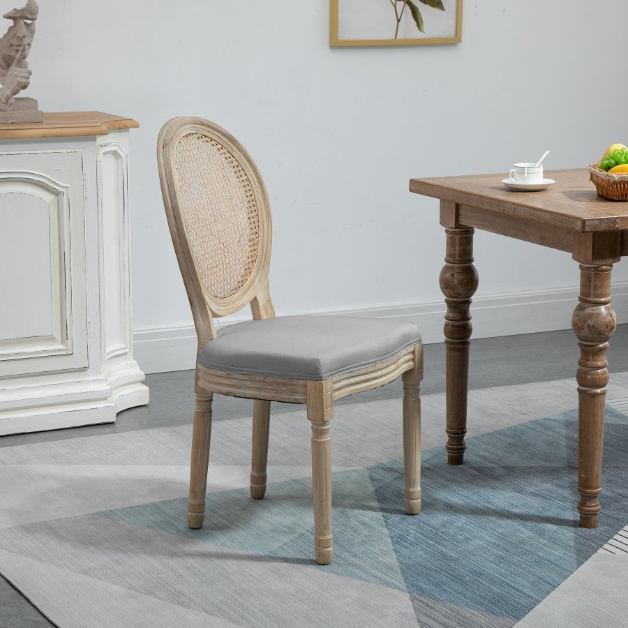 NORDLYS Richelieu spisestuestol - mrkegrtt stoff, rotting og gummitre