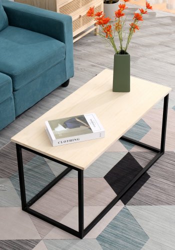 NORDLYS Sapporo salongbord, rektangulrt - furu og svart metall (90x45)