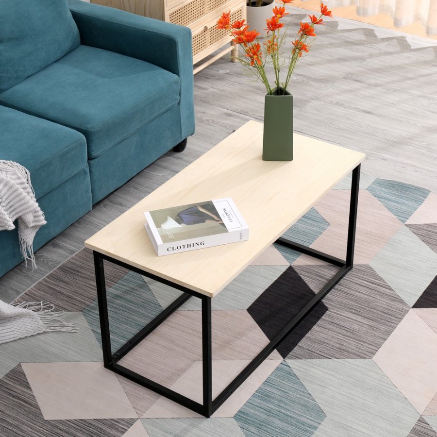 NORDLYS Sapporo salongbord, rektangulrt - furu og svart metall (90x45)