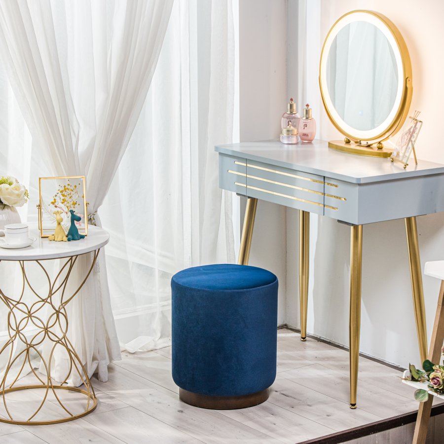 NORDLYS Soka-puff, rund - bl flyel og brunt tre (35)