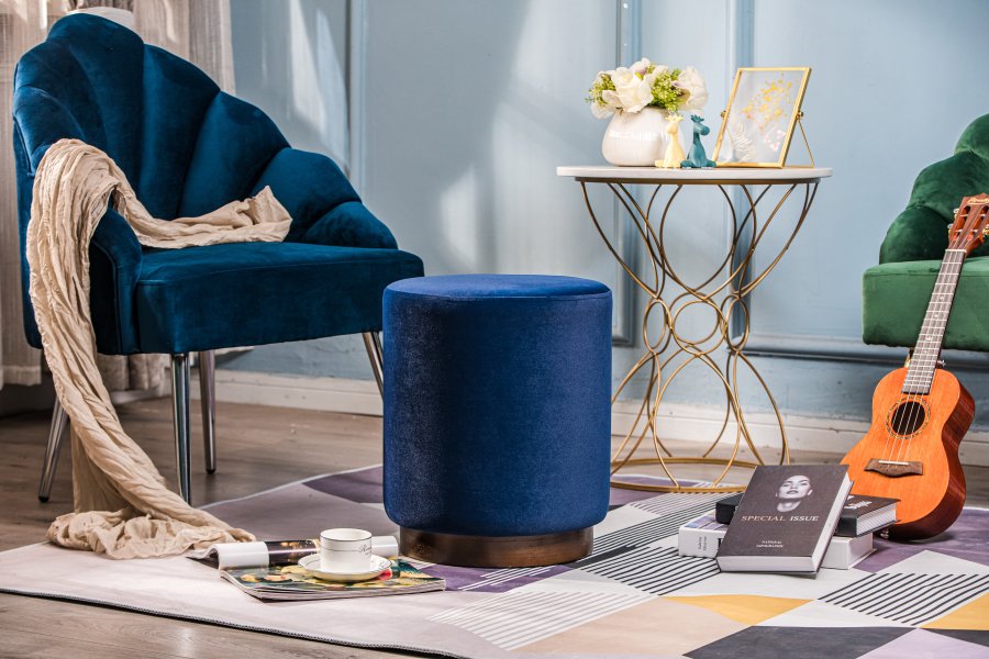 NORDLYS Soka-puff, rund - bl flyel og brunt tre (35)