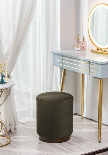 NORDLYS Soka Pouf, rund – brauner Samt und braunes Holz (35)