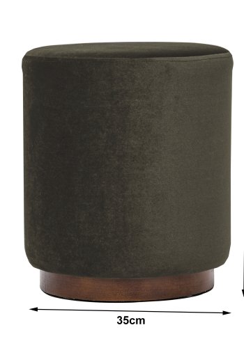 NORDLYS Soka Pouf, rund – brauner Samt und braunes Holz (35)