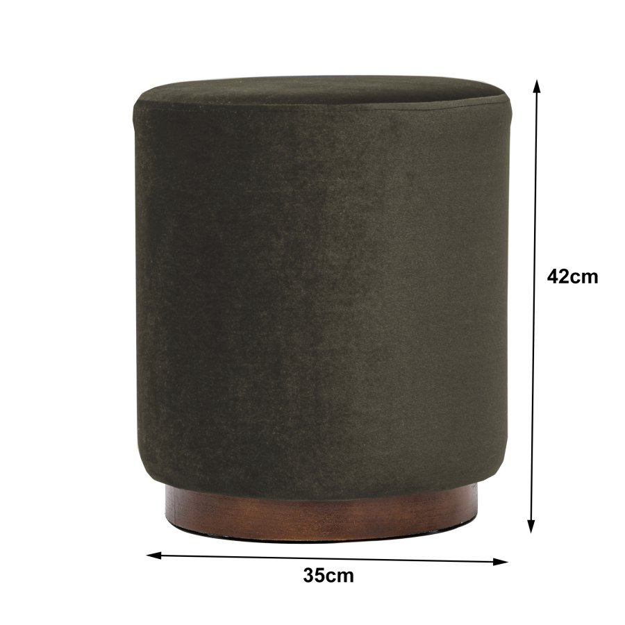 NORDLYS Soka Pouf, rund – brauner Samt und braunes Holz (35)