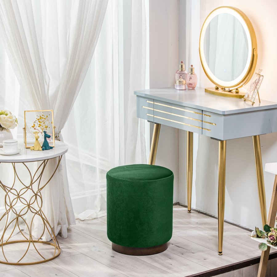 NORDLYS Soka-puff, rund - grnn flyel og brunt tre (35)