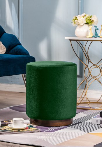 NORDLYS Soka-puff, rund - grnn flyel og brunt tre (35)