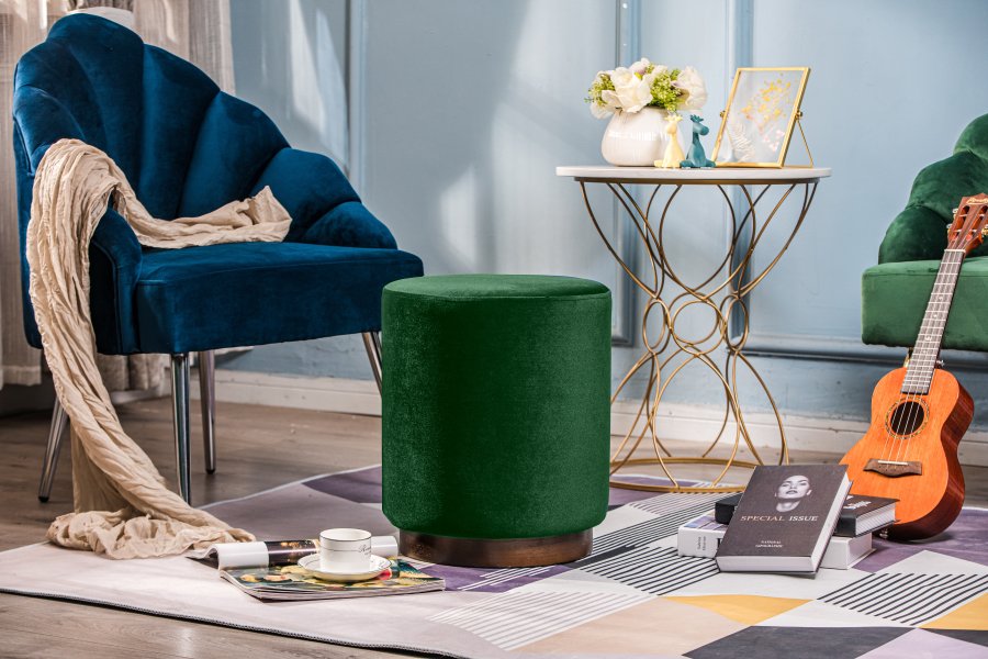 NORDLYS Soka-puff, rund - grnn flyel og brunt tre (35)