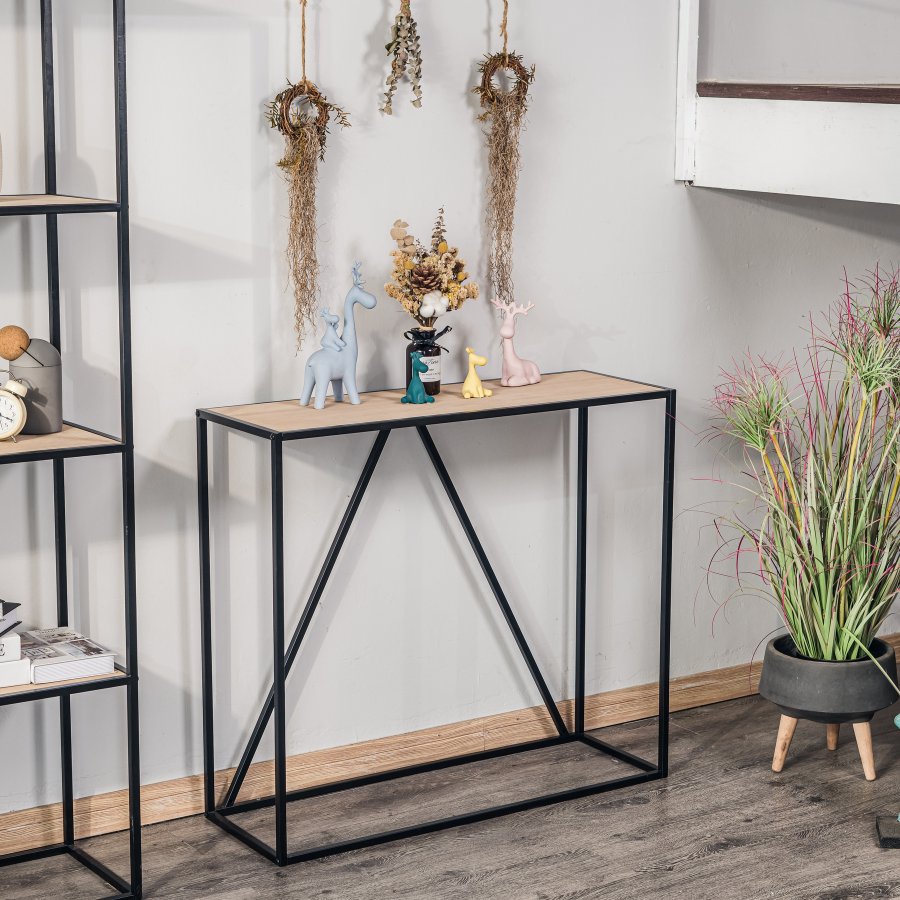 NORDLYS Solna konsollbord, rektangulrt - tre og sort metall (90x30)